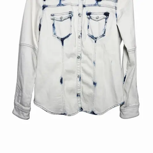 Teleria Zed Womens Handmade Denim Shirt Jacket 46 L Tie Dye Bleach Wash Italy Blue Size L