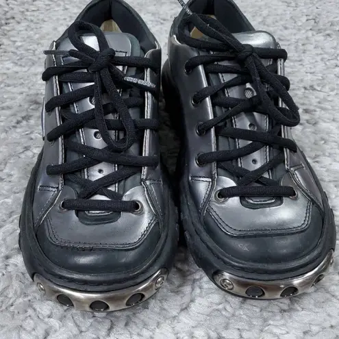 New Rock M.5514 Crater Gray Silver Black Metallic Leather Boots EU Size 39 Punk