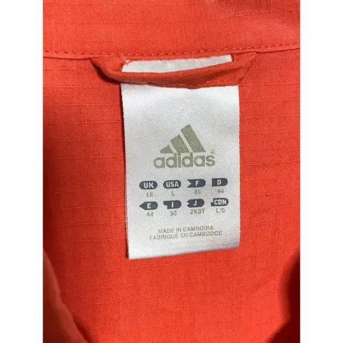 Adidas  Jacket Orange Red Stripes On Cuffs Zip Front Lightweight Womens Large L