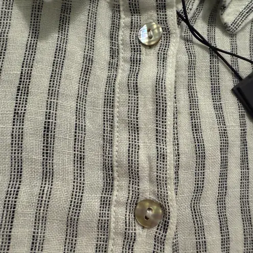 Tahari NWT 100% Linen Stripe Button Up Boxy Cropped Shirt XL Long Sleeve