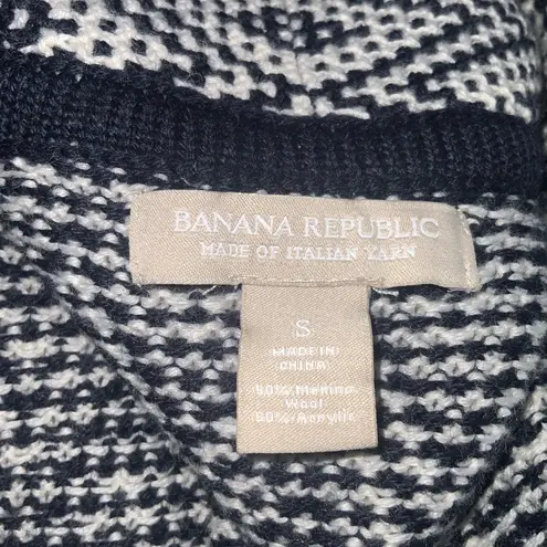 Banana Republic  Navy Blue & White Merino Wool Chevron Print Cardigan Sweater S