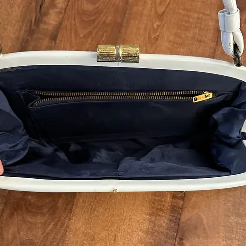 Vintage white patent leather handbag clutch with gold hardware
