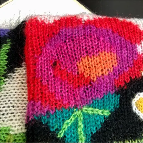 Vintage 80s Vivian Wang Kitty Hawk Oversized Sweater Floral Pattern Mohair sz S Multiple