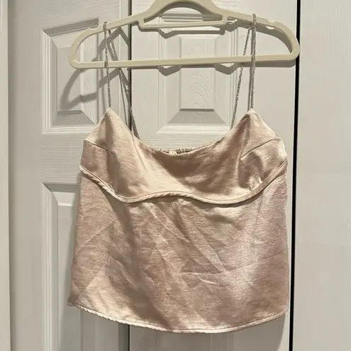 Revolve Thirty/Thirty LA Rhinestone Strap Crop Top Champagne Large