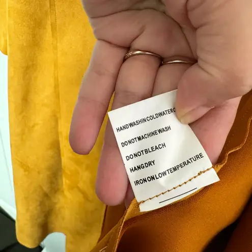 Solitaire • Faux Suede Long Jacket Coat • XL • Mustard Yellow Orange • Pockets