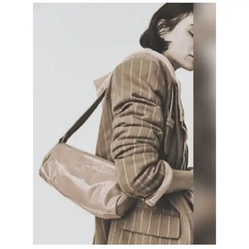 Free People  Shiny Leather Taupe Aurora Shoulder Bag With Leather Coin Purse