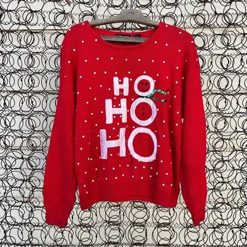 Vintage trimmings ho ho ho snowman ugly Christmas holiday sweater red Size M