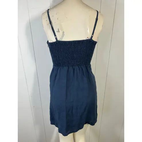 Faithfull the Brand Rodeo Navy Blue Tie-Front Dress. 100% Linen. Size 6/M