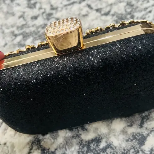 BLACK AND GOLD CRYSTAL DIAMOND EVENING CLUTCH BAG