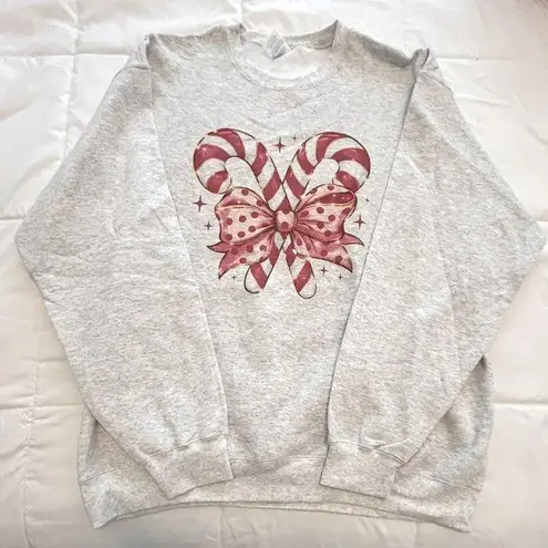 Gray Candy Cane with Bow Sweatshirt. Size XL. NWOT - Image 1