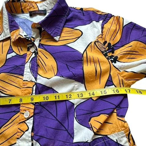 Pierre Cardin VTG Floral Maxi Shirtdress Purple Yellow Fit & Flare Long Sleeve