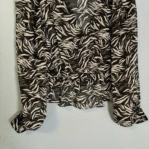 The Kooples Flowing Black and White Zebra Print Sheer V Neck Blouse Size Medium