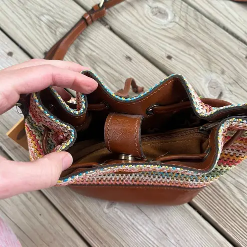 Patricia Nash Spanish Multi Zig Zag Textile Woven Bucket Hobo Bag. NEW