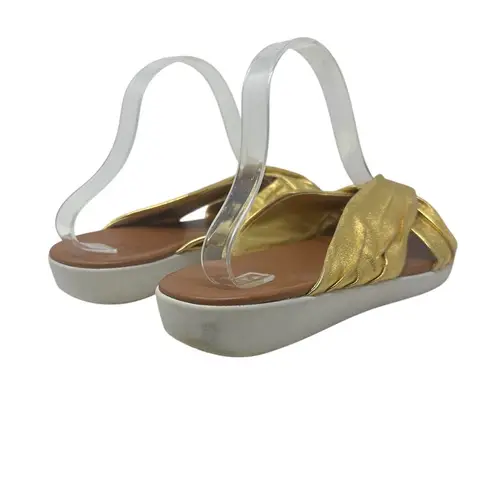 FitFlop Twine Slide Sandals Twist Flat Comfort Metallic Leather Gold Size US 10