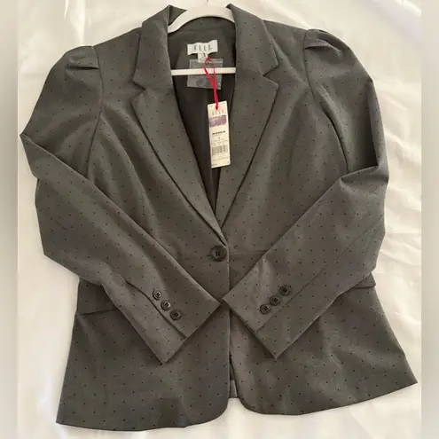 Elle Gray Polka Dot One Button Career Office Blazer Size 8 NWT