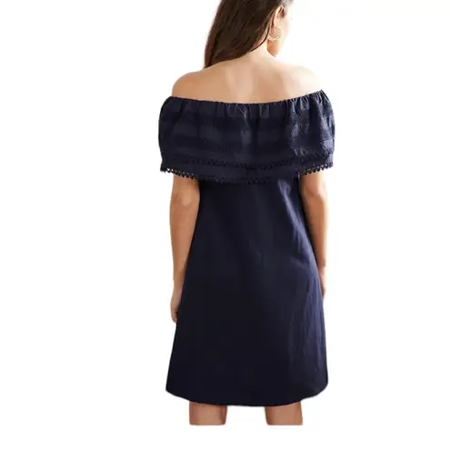 Boden USA Boden Ruffle Navy Blue Off Shoulder Dress Relaxed Fit 6 Tall Boho