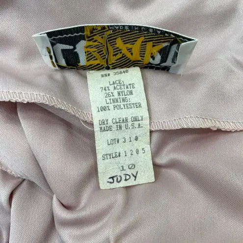 Le Art Vintage Pink Champagne Lace Layered Long Sleeve Dress Women’s Size 10