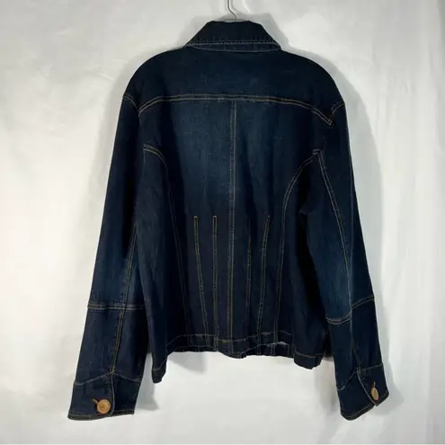 Tulle Plus Size Button Front Dark Wash Stretch Patch Pocket Denim Jacket 3X 3XL