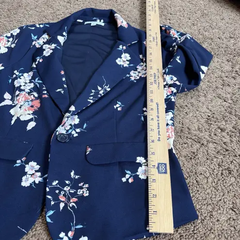 Crescent & Willough Women's Blazer Size M Navy Blue Floral One Button 3/4 Sleeve Size M