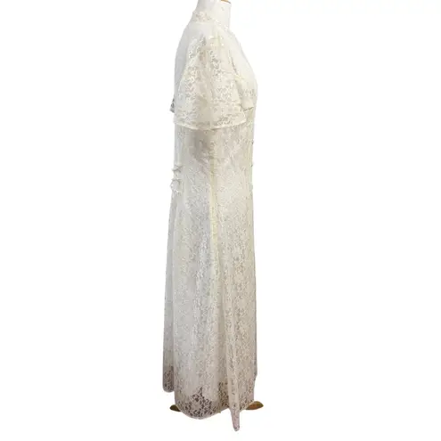 Vintage New Frontier Wedding Dress Dress Size 15 White Lace Made in USA Size M