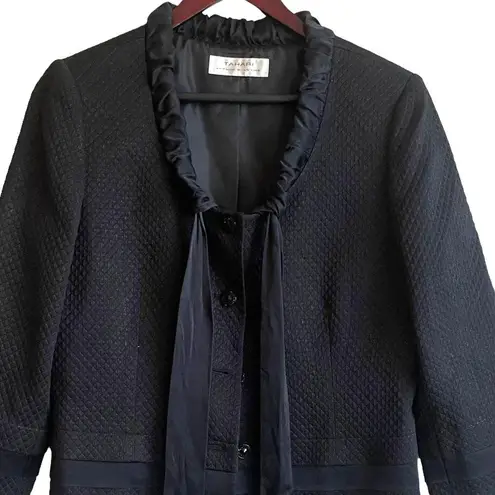 Tahari Women Cropped Jacket Silk Trim Embossed Texture Career Event Evening Wear