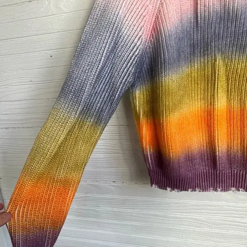 The Indigo Child Distressed Rainbow Sprayed V Neck Sweater Colorful Sz M