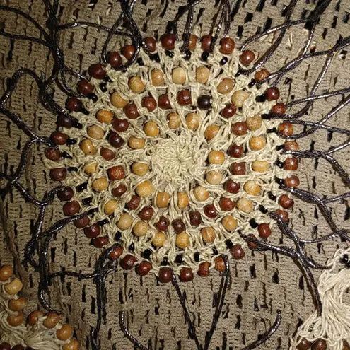 Jessica London Plus Size 2X Boho Hippie Kimono Tassel Brown Cardigan Crochet Bea