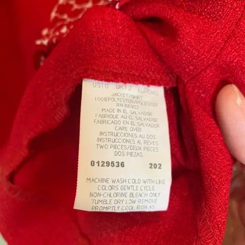 Vintage Red Skirt Suit Small Leslie Faye Patterned Skirt