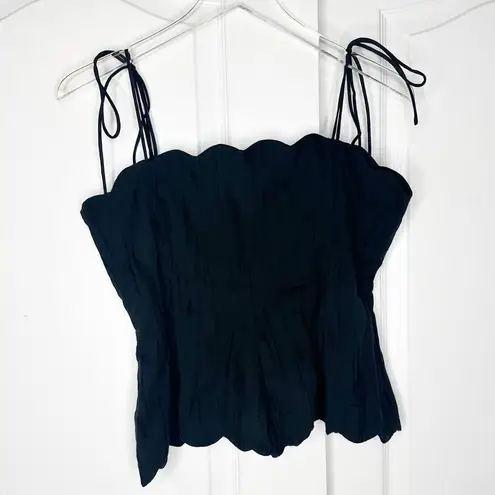 Hofmann Copenhagen Yara Linen Scalloped Blouse Black NWT Size 40 Medium