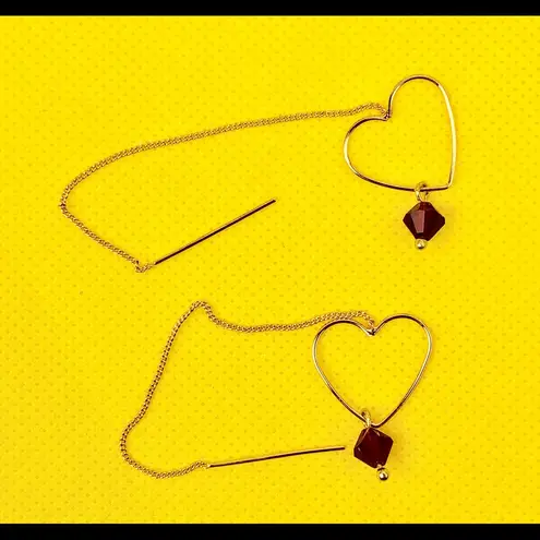 Handmade Floating Heart Red Beaded Threader Earrings