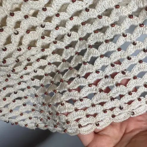 Marisa Christina linen blend beaded open knit crochet cardigan size XL