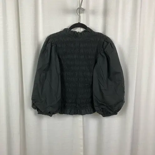 Love The Label Anthropologie Black Smocked Puff Sleeve Blouse Sz.S NWT