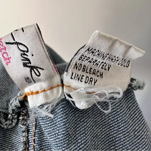 Ultra Pink Y2K Vintage Deadstock NWT Denim Skirt Frayed Hem Chevron Raw Edge