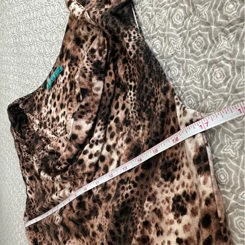 Velvet by Graham & Spencer Soft Leopard Print Stretch Dress Draped Neck Size L Brown Size L