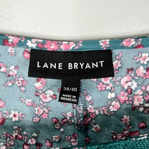 Lane Bryant  Slip Chemise 38/40 Green Pink Floral Lace Adjustable Straps