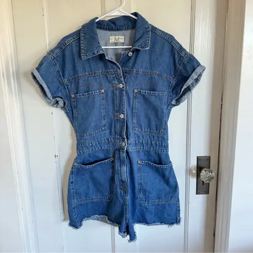 Free People  Work Hard Play Harder denim romper size medium - Image 2