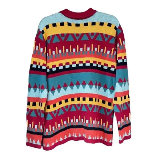 T8 VTG Bedford Fair Colorful Knit Cardigan Sweater Aztec Geometric Pattern Large Red