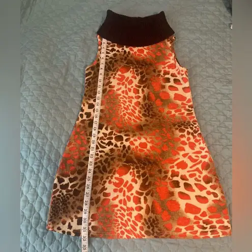 Aryeh Dark Academia Mini Dress Turtle Neck Brown Orange Cheetah Size M Lagenlook