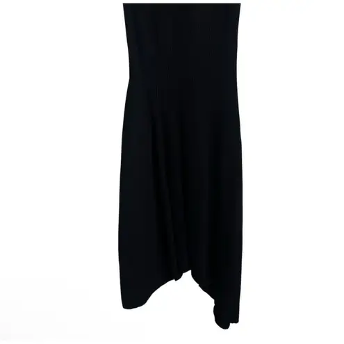 AllSaints Midi Dress Size 4 Black Ribbed Knit Asymmetrical Hem Sleeveless Mia
