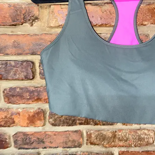 Love & Sports Army Green Neon Pink Reversible Core Sports Bra Women's Size XL