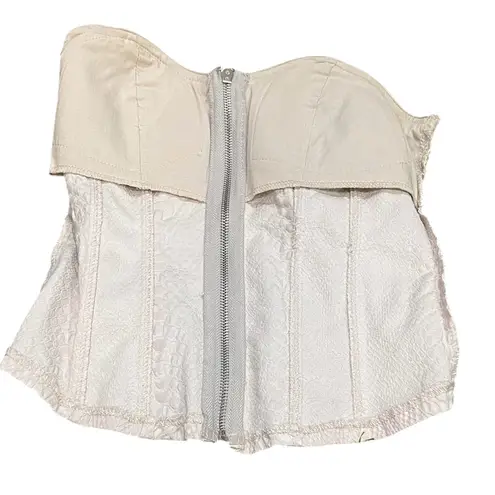 Carmen Gray Snake Print Zip Crop Top Small White