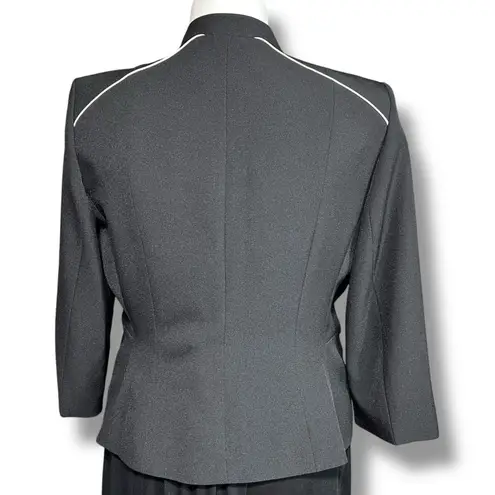 Kasper Womens Blazer Suit Jacket Zipper Pockets Black with White Accents Size 14