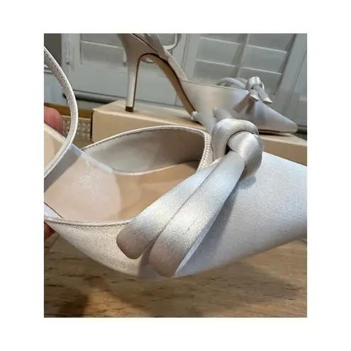 Loeffler Randall Alina Bow Pump Ankle Strap Satin Cream Size 8.5 NIB Chic Classy