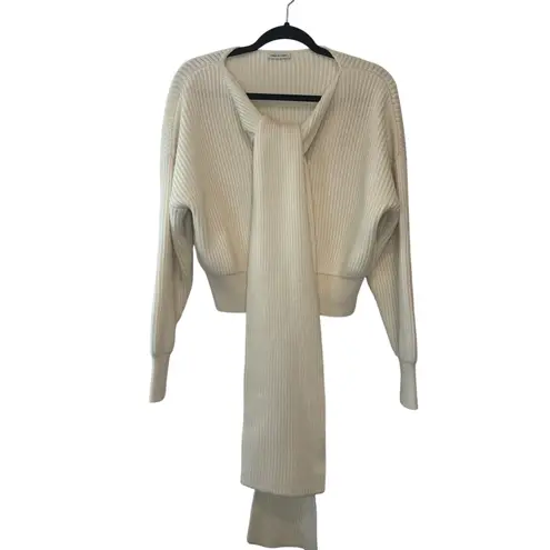 Anna October Ivory Wool Scarf Sweater XS Ribbed Knit Designer Pullover