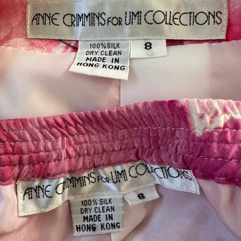 Vintage ‘90s Anne Crimmins for Umi Collections 100% Silk Floral Print Skirt Suit Pink Size 8