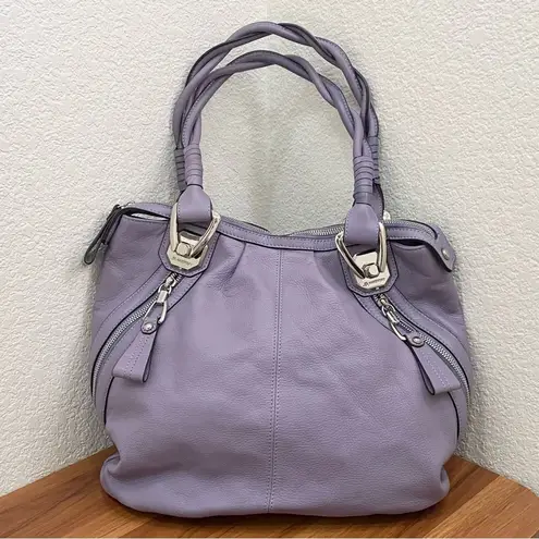 B Makowsky A201693 Periwinkle Pebbled Leather Braided Double Strap Shoulder Bag