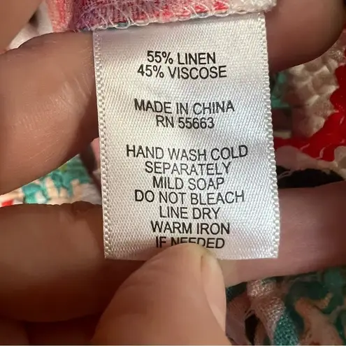 Tahari Linen Blend Wide Leg Floral Pants Smocked Waist Resort Trousers XL