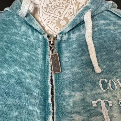 Cowgirl Tuff Acid Washed Bedazzled Zip Up Teal Sleeve Hit Back Hit Hood Hit Size M