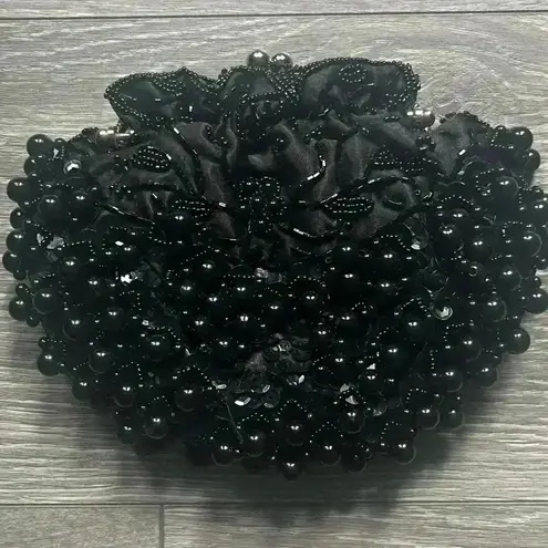 Vintage Style Black 20s Flapper Beaded Bag with Removable Silver Strap