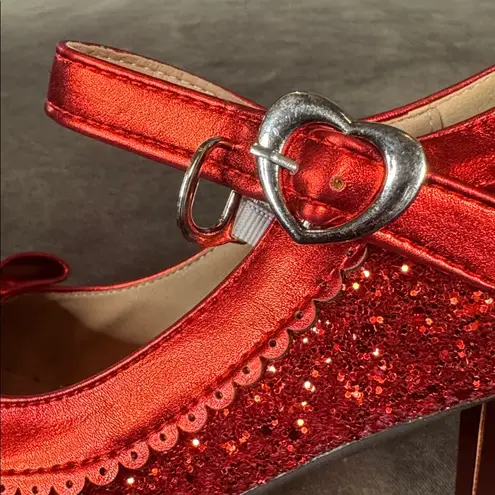 Women’s Red Sparkly Glitter Mary Jane High Heels Bow Detail Size 8 (EU 39) NEW Red